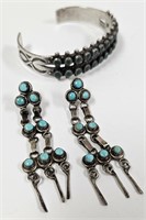 Zuni Sterling Turquoise Bead Bracelet & Earrings