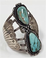 Heavy Vintage Navajo Sterling & Turquoise Bracelet