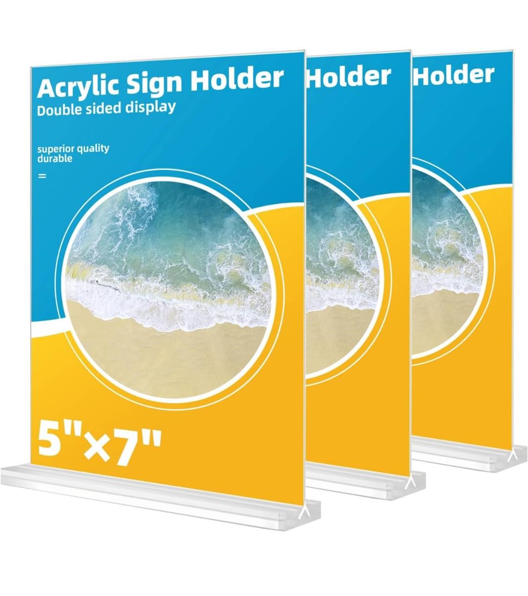 3 Pack Acrylic Sign Holder, 5 x 7 inches Clear