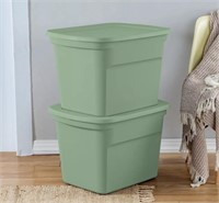 2-18 Gal Storage Tote, Stackable Bin w/Lid, Green