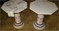 Pair Marble Top Tables 19” tall X 15” across