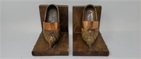 Pair of wood and metal shoe bookends approx