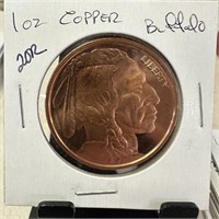 1OZ COPPER BULLION ROUND BUFFALO