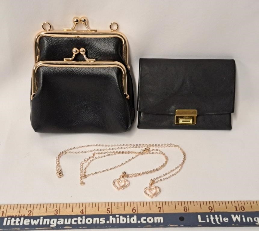 Vintage Look Change Purses w 2 New Heart Necklaces