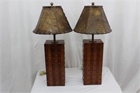 Wood/Leather Lamps with Deer Hide Shade