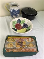 Griswold patty molds, pitcher, bowl, pot
