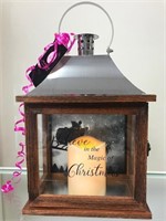 Christmas Wooden Lantern w Flickering Candle