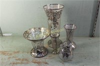 5 SILVER OVERLAY CLEAR GLASS VASES