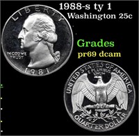 Proof 1988-s ty 1 Washington Quarter 25c Grades GE