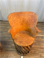 Pair Leather Driftwood Bucket Chairs