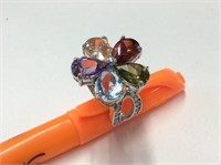 Ring Size 8 925 Silver With Coloured Cut Stones