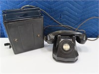 vintage Unusual Telephone w/ Box Crank Black