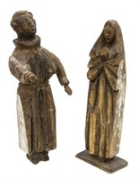 (2) ANTQIUE RELIGIOUS CARVED WOOD FIGURES, MADONNA