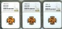 1955 1957-D 1958-D Cent NGC MS66 RD LISTS $107