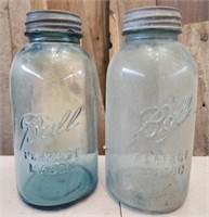 2pcs Large Blue Glass Ball Mason Jars