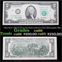 *Star Note* 2003 $2 Green Seal Federal Reserve Not