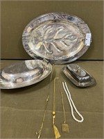 Lot of Silver-Plated Platters, etc.