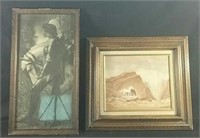 Vintage framed print, 12" x 22" & framed oil