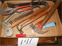tools, snips, wire brush, hammers, screwdrivers