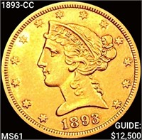 1893-CC $5 Gold Half Eagle UNCIRCULATED