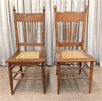 Two Pressed Back Oak Side Chairs