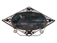 French 1930's Iron Frame w/ Oval Mirror and Roses