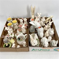 2 Trays- Rabbit Figurines, Candle Holders, etc