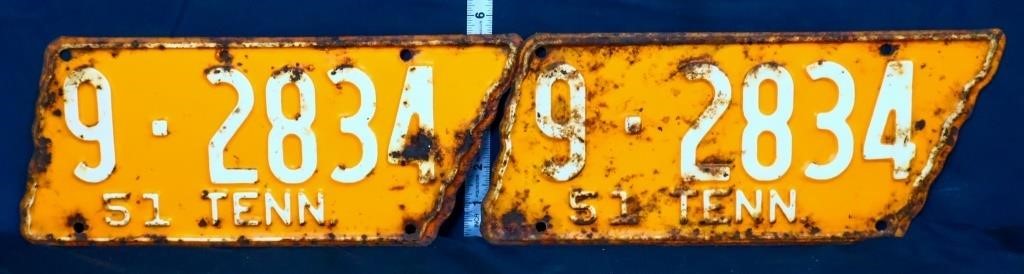 Pair 1951 state shape TN license plates
