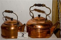 Copper kettles (2), largest is 8" tall