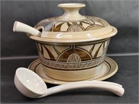 Hand Crafted Artist Signed Lidded Tureen w/Ladles