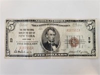 $5 1929 National Bank FR-1800-1 New York