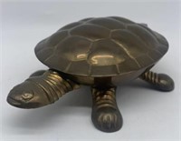 Vintage Brass Turtle Tortoise Figure Trinket Box