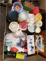 2 box lot of misc candles, lint roller etc