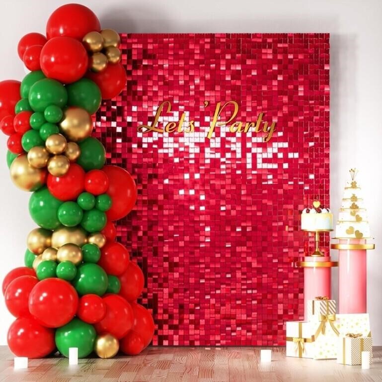 New - COKAOBE Red Shimmer Wall Backdrop, 24