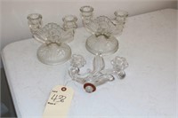 Antique Depression Jeanette Candlesticks &more