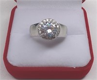 Sterling Round Cut White Sapphire Ring. Ring is