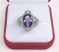 Sterling Silver Purple Amethyst Filigree Ring.