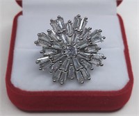 Sterling Silver White Sapphire Snowflake Ring.