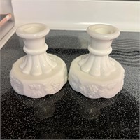 2 Westmoreland Milk Glass Candle Holders