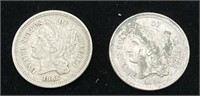 1865 and 1866 three cent pieces