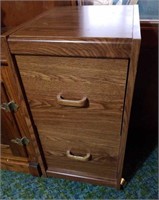 2 drawer wood file cabinet on casters,