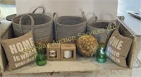 3 Baskets, 2 Throw Pillows, 2 Mugs,