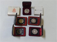 FIVE 1973, 1975, 1979 RCM PROOF SILVER $1 COINS