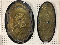TWO TOOLED BRASS FIGURAL WALL PLACQUES