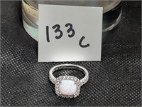 .925 Silver Fire Opal & White Sapphire ring