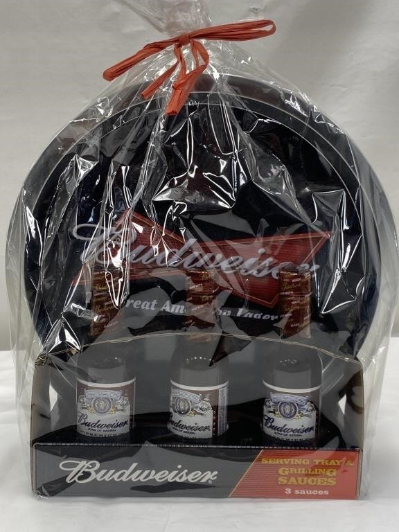 Sealed Budweiser Serving Tray & 3 Grilling Sauces