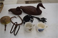 Vintage Ice Tongs & Bed Warmer / Scout Mugs / Iron