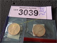 1992 and 1992 D proof pennies