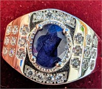 $500 Silver 5.9G Sapphire Men'S  Ring