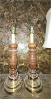 2 PC WOOD/BRASS LAMPS